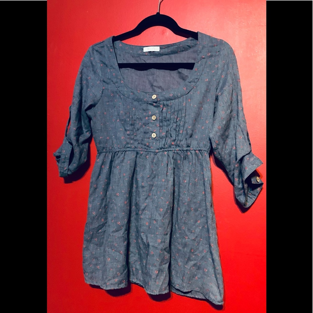 Delia brand, cutesy shirt, with small red flower print